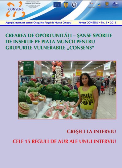 Crearea de OpOrtunităţi – şanSe SpOrite de inSerţie pe piaţa munCii pentru grupurile vulnerabile COnSenS 